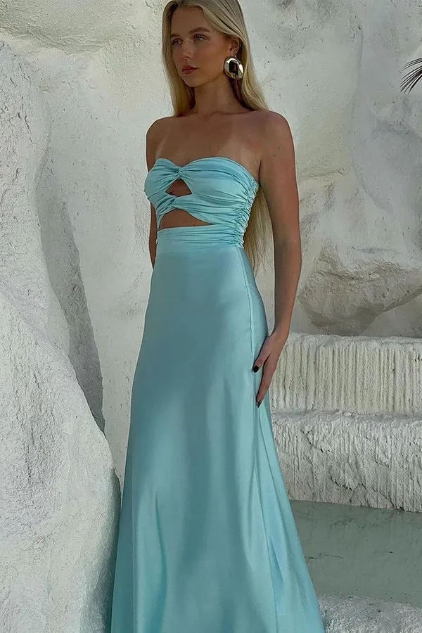 Sheath Strapless Tiffany Blue Long Prom Dress PSK573