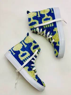 Silk Velvet Blue Green Ikat High Tops