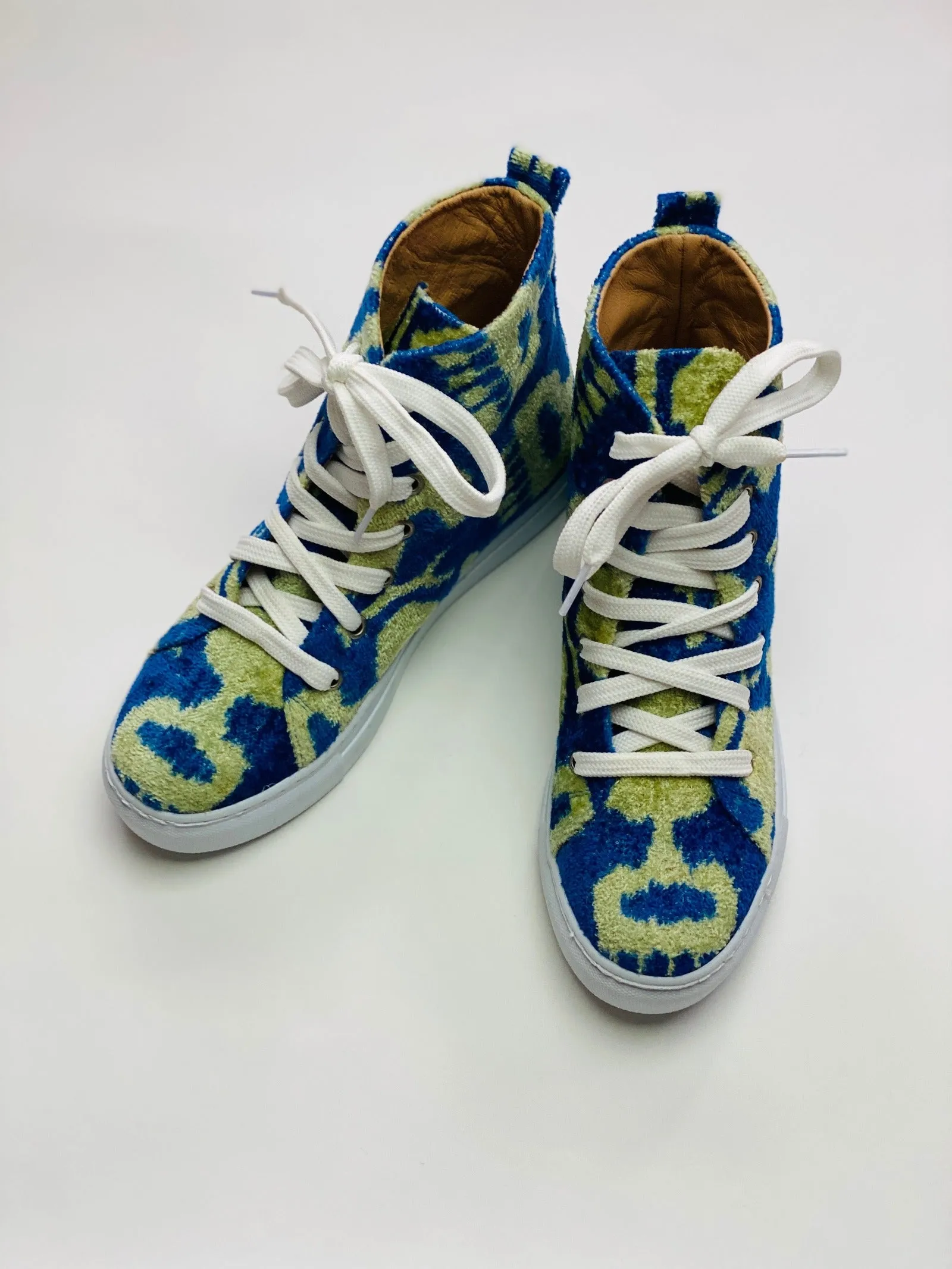 Silk Velvet Blue Green Ikat High Tops