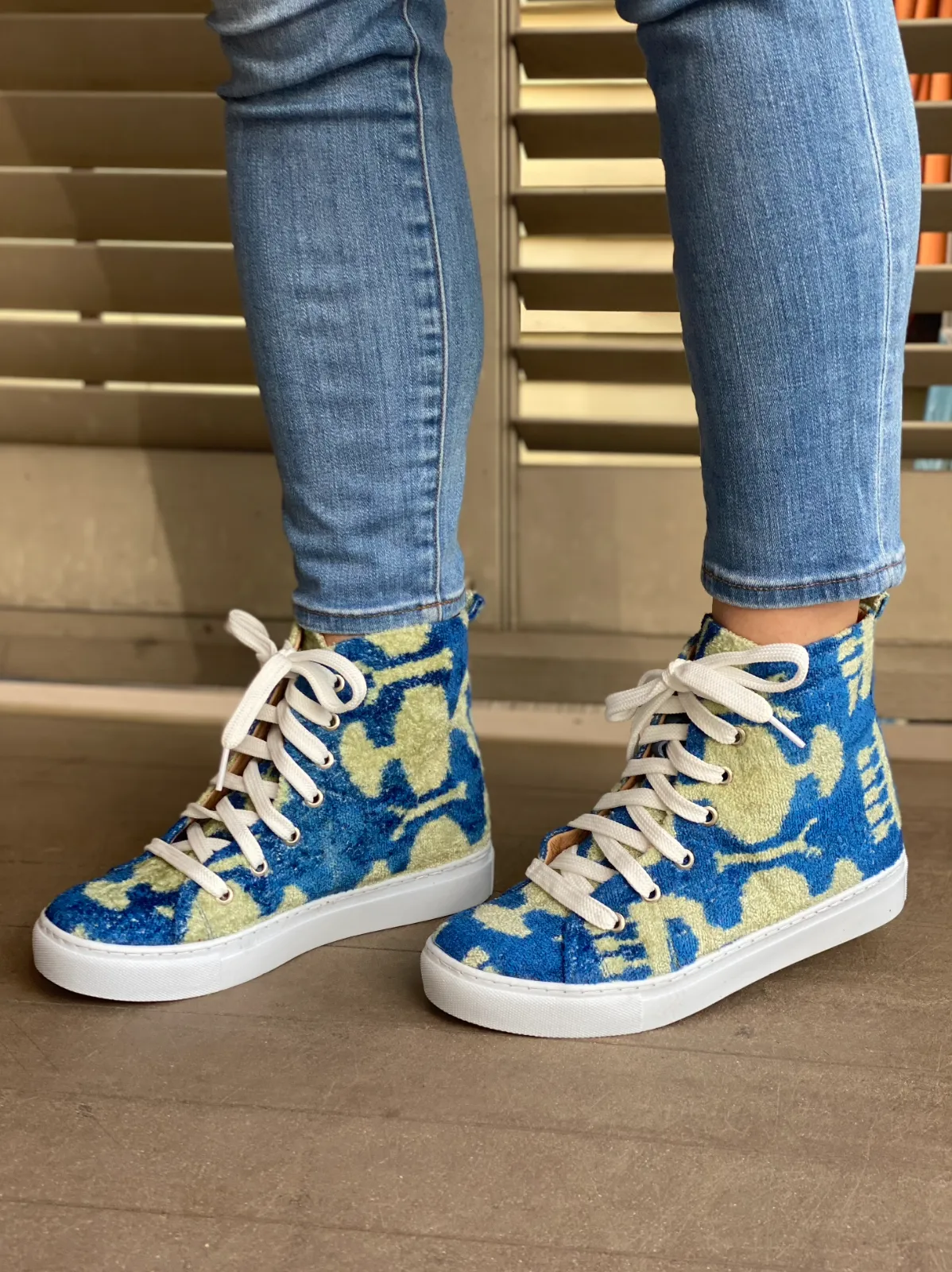 Silk Velvet Blue Green Ikat High Tops