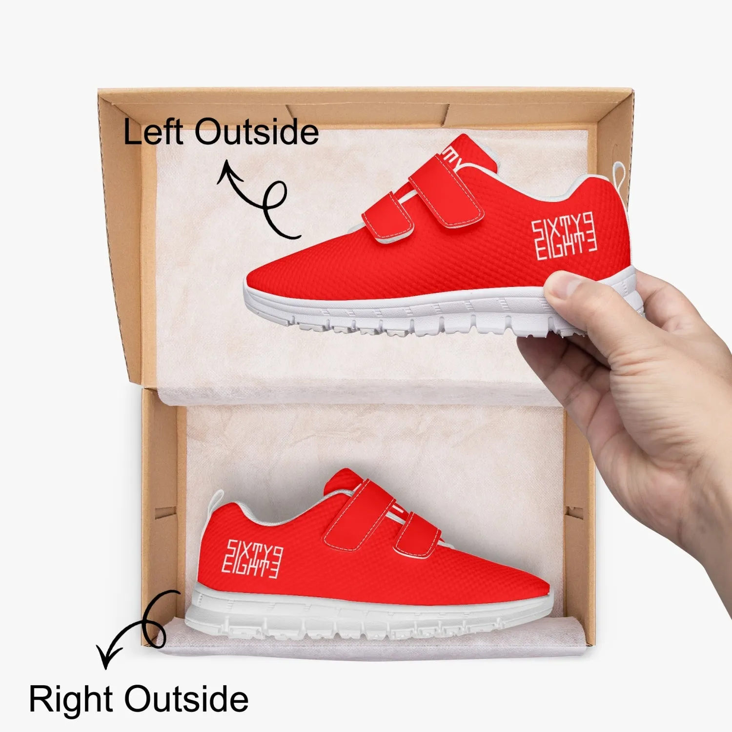 Sixty Eight 93 Logo White Red Kids Lightweight Velcro Shoe