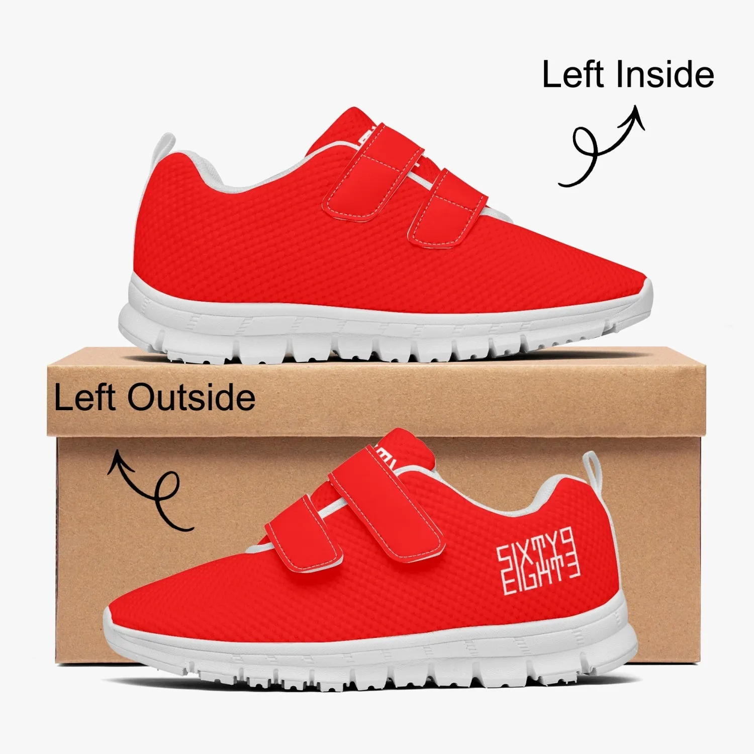 Sixty Eight 93 Logo White Red Kids Lightweight Velcro Shoe