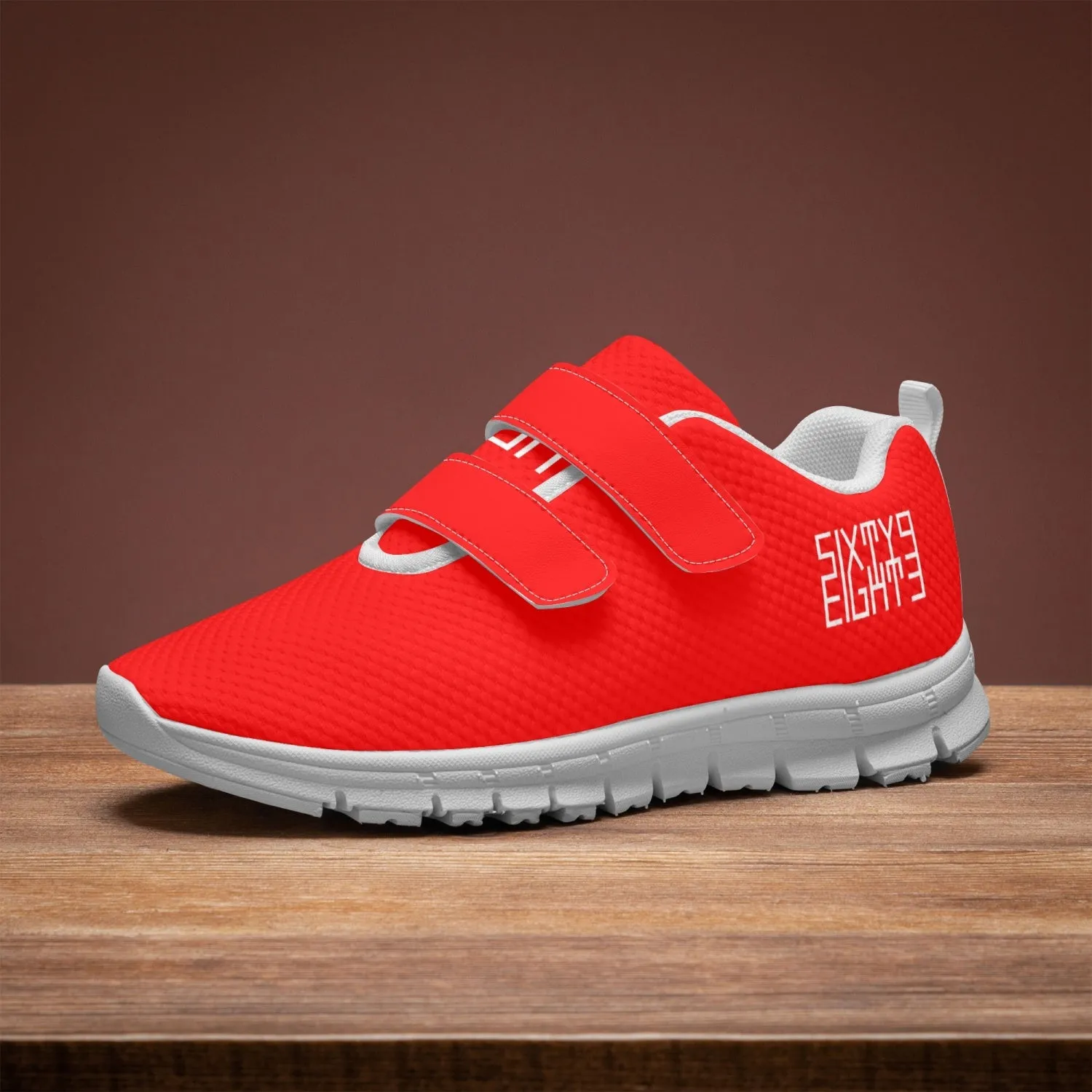 Sixty Eight 93 Logo White Red Kids Lightweight Velcro Shoe