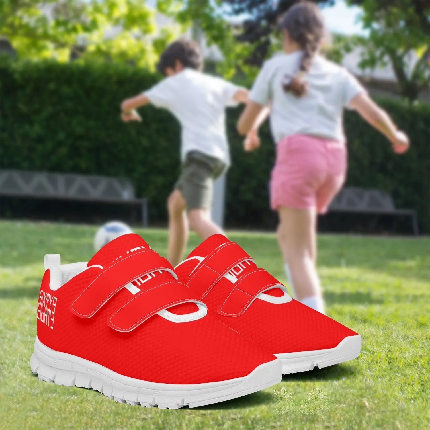 Sixty Eight 93 Logo White Red Kids Lightweight Velcro Shoe