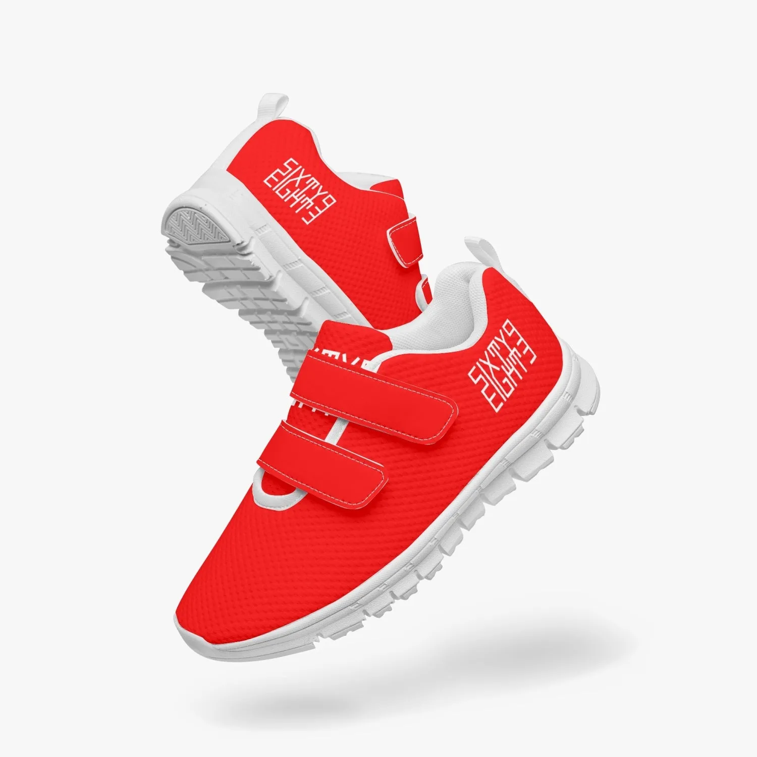 Sixty Eight 93 Logo White Red Kids Lightweight Velcro Shoe