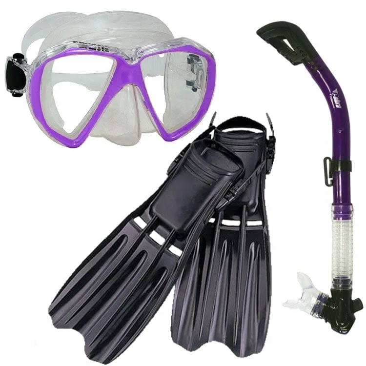 Snorkeling Scuba Dive Mask Dry Snorkel Fins Gear Set - SCS0037