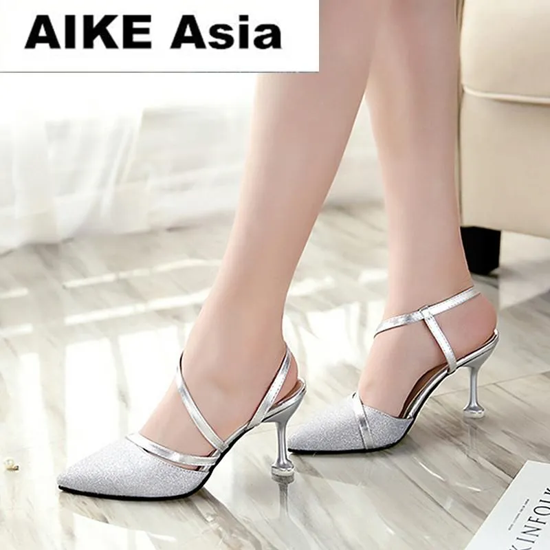 Spring heel High Heels Sandals lady Pumps classics slip on Shoes sexy Women party shoes gold silver Wedding Slingbacks 8cm