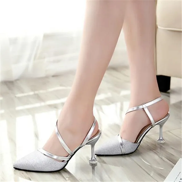 Spring heel High Heels Sandals lady Pumps classics slip on Shoes sexy Women party shoes gold silver Wedding Slingbacks 8cm