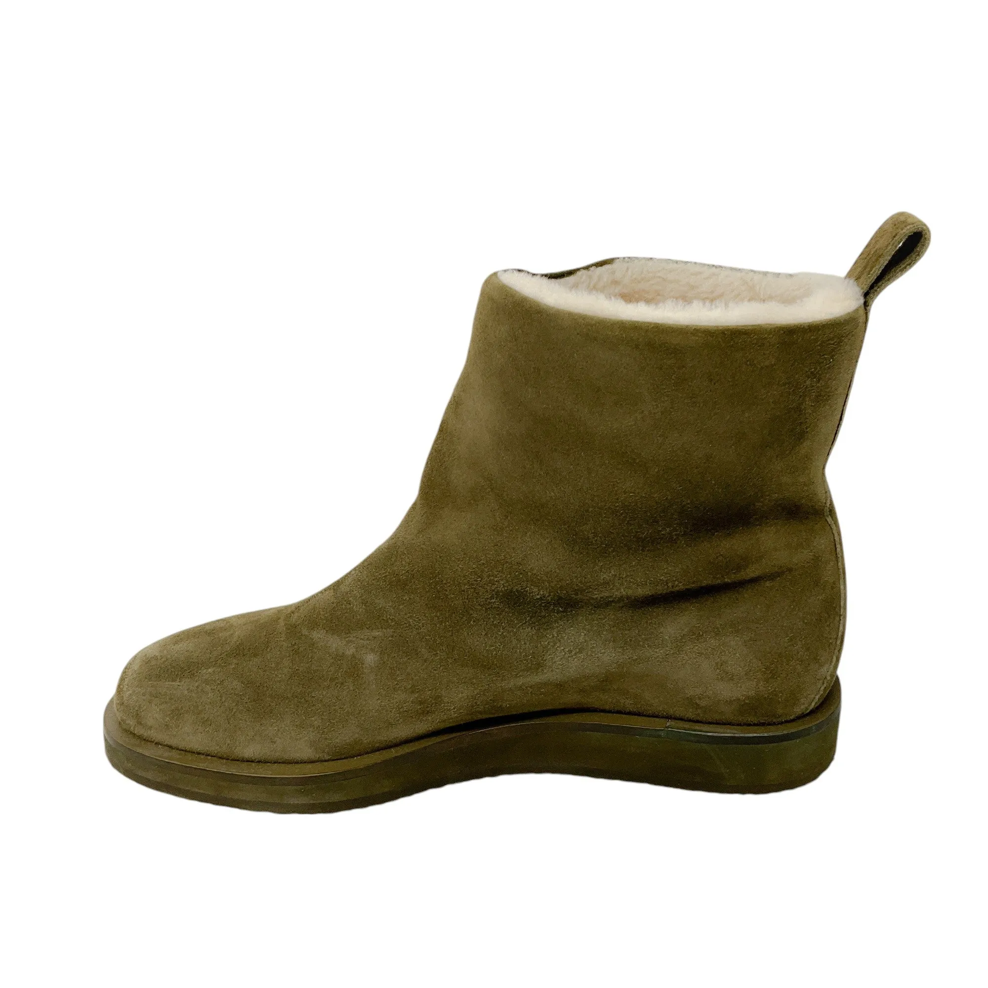 Tamara Mellon Olive Green Shearling Lined Suede Ankle Boots