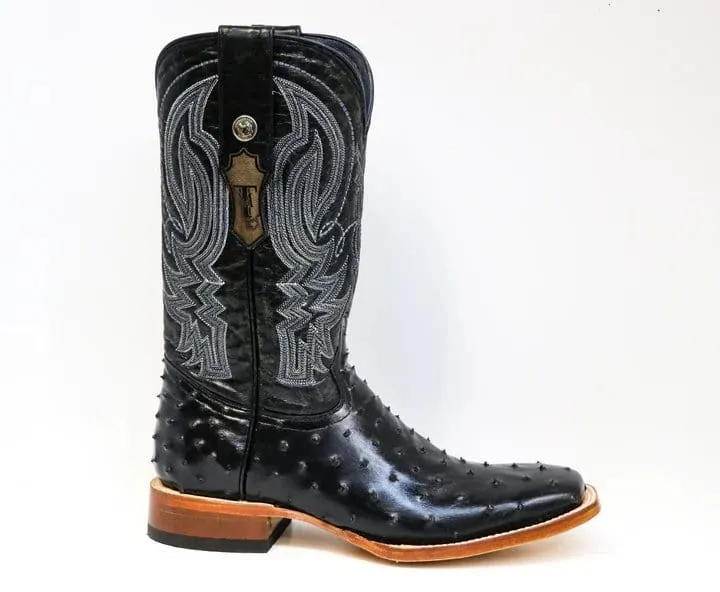 Tanner Mark Men's Checotah Print Ostrich Square Toe Boots Black TM200963