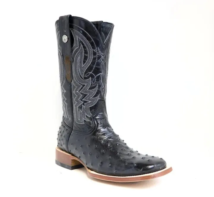 Tanner Mark Men's Checotah Print Ostrich Square Toe Boots Black TM200963