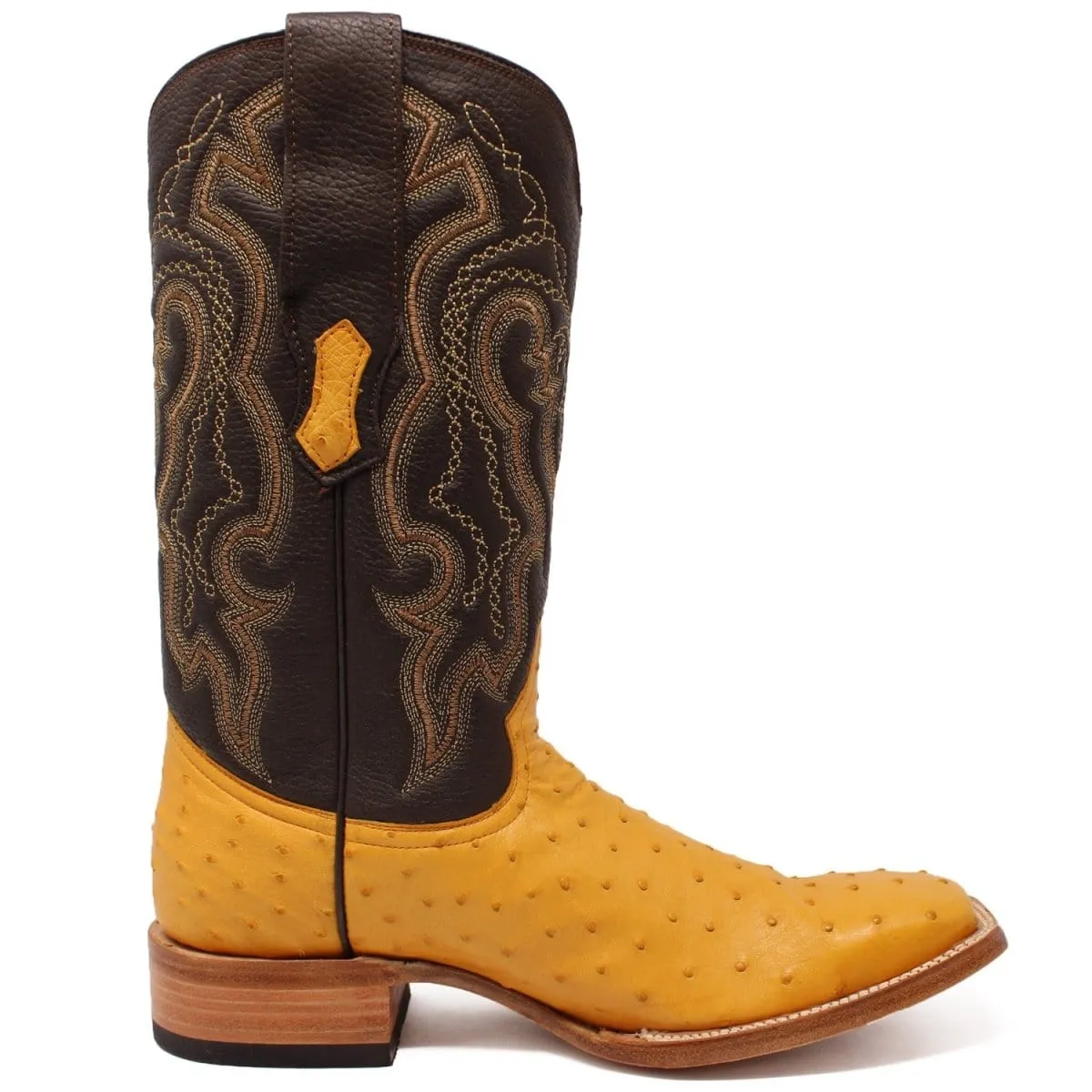 Tanner Mark Men's Genuine Full Quill Ostrich Square Toe Boots Buttercup TMX200503