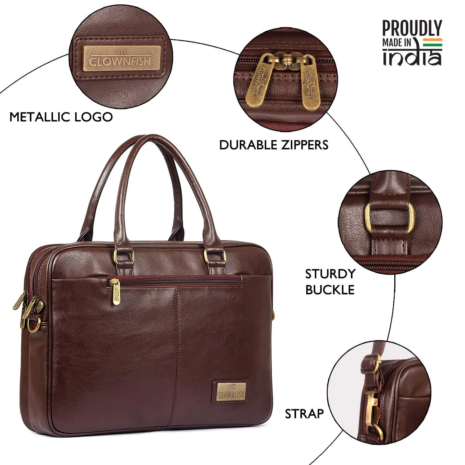 The Clownfish Signatura 15.6 inch Laptop Briefcase (Pecan)