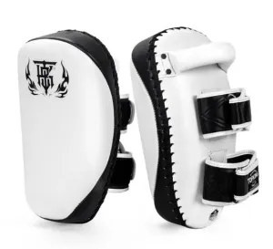 TOP KING TKKPU MUAY THAI BOXING MMA KICK PADS M-L Leather White Black