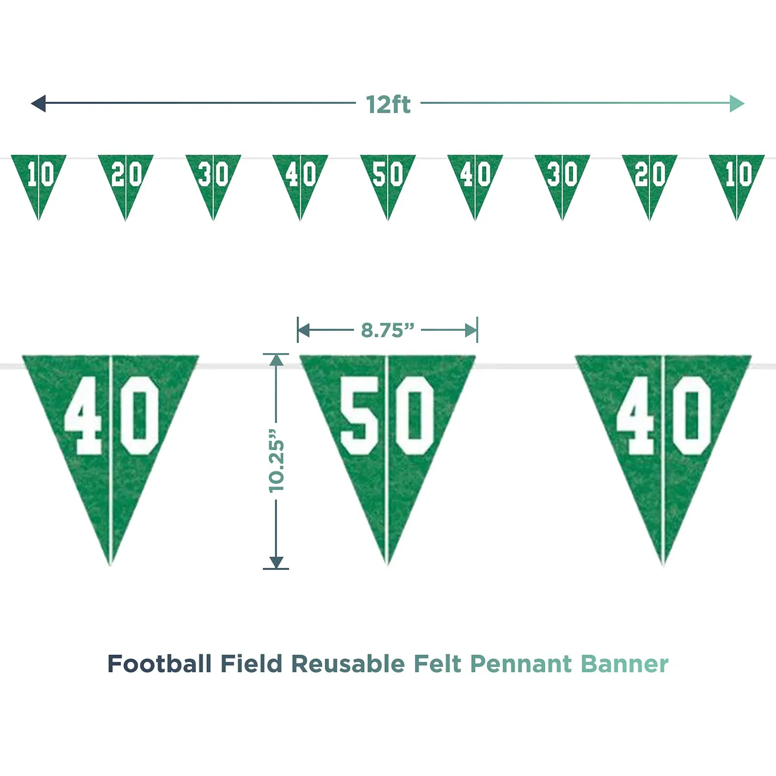 Touchdown Football Field Reusable Felt Pennant Banner, 12 Feet Long (Pack of 2)