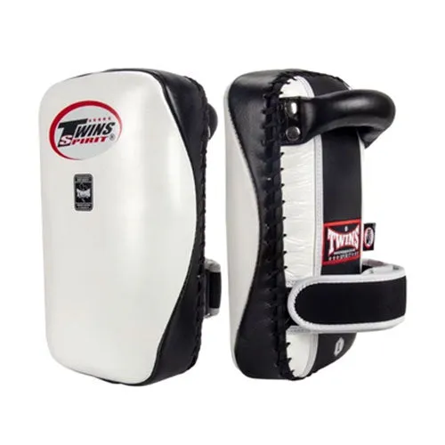 TWINS SPIRIT KPL-14 MUAY THAI BOXING MMA KICK PADS Leather White Black