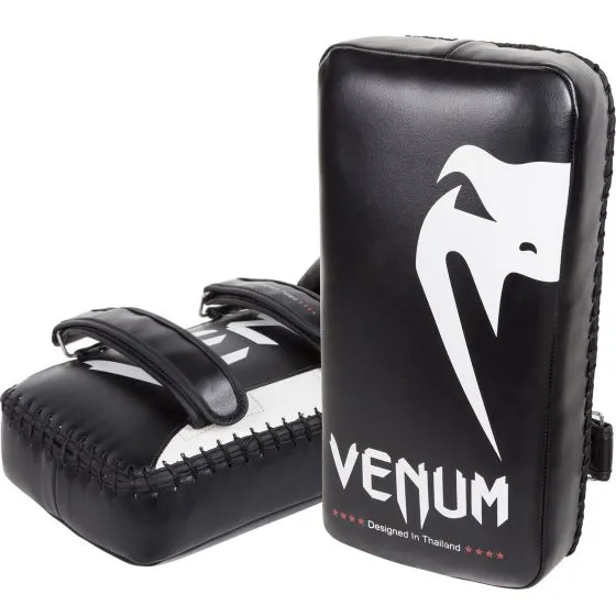 VENUM-1120 Giant MUAY THAI BOXING MMA KICK PADS Premium Skintex Leather Black Ice