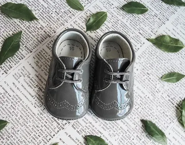 Vincent- Grey Patent Leather Baby Oxford Shoes