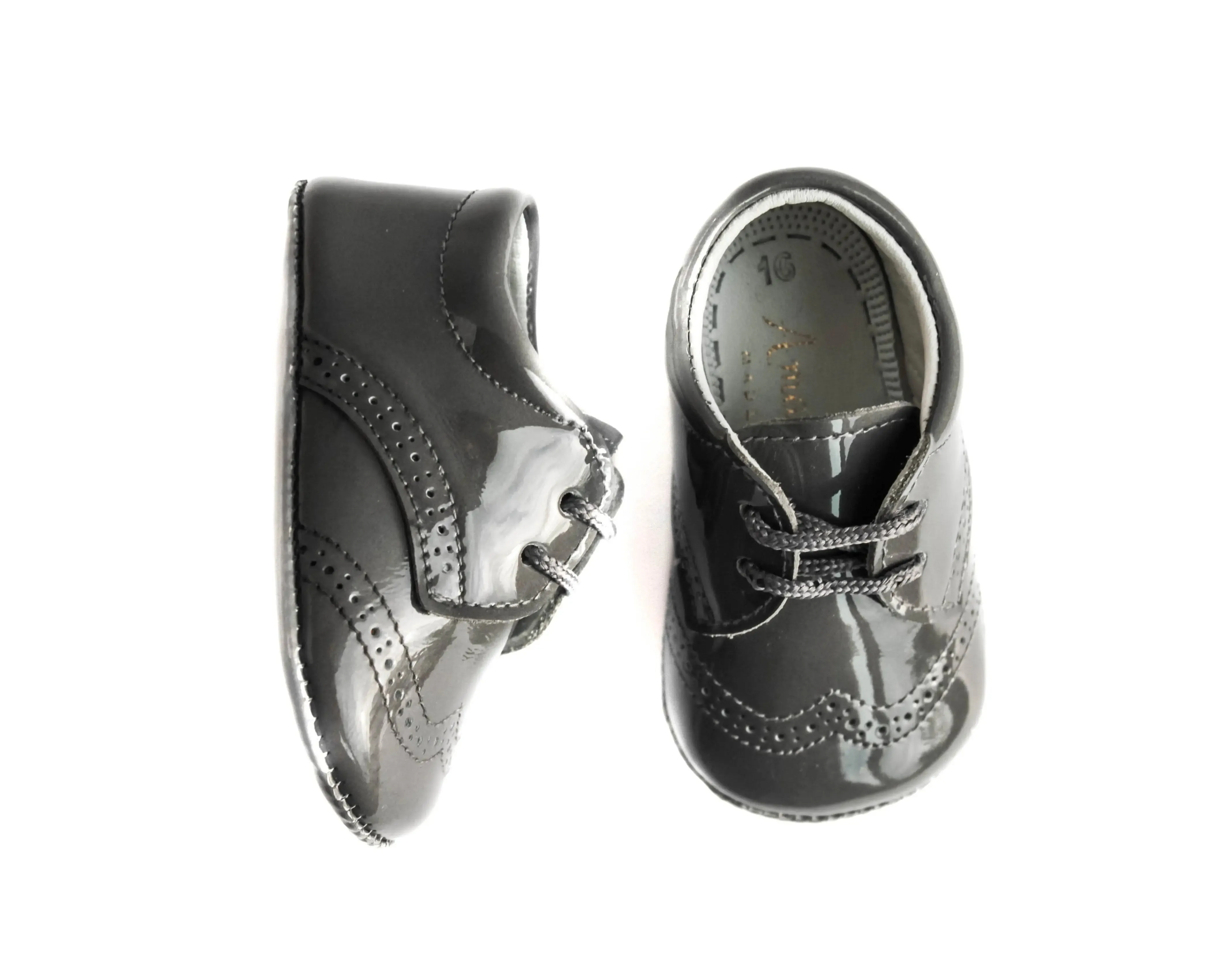 Vincent- Grey Patent Leather Baby Oxford Shoes