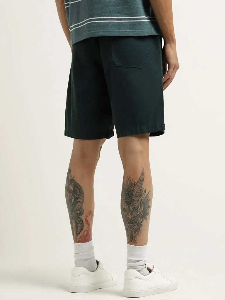 WES Lounge Dark Green Cotton Relaxed Fit Shorts