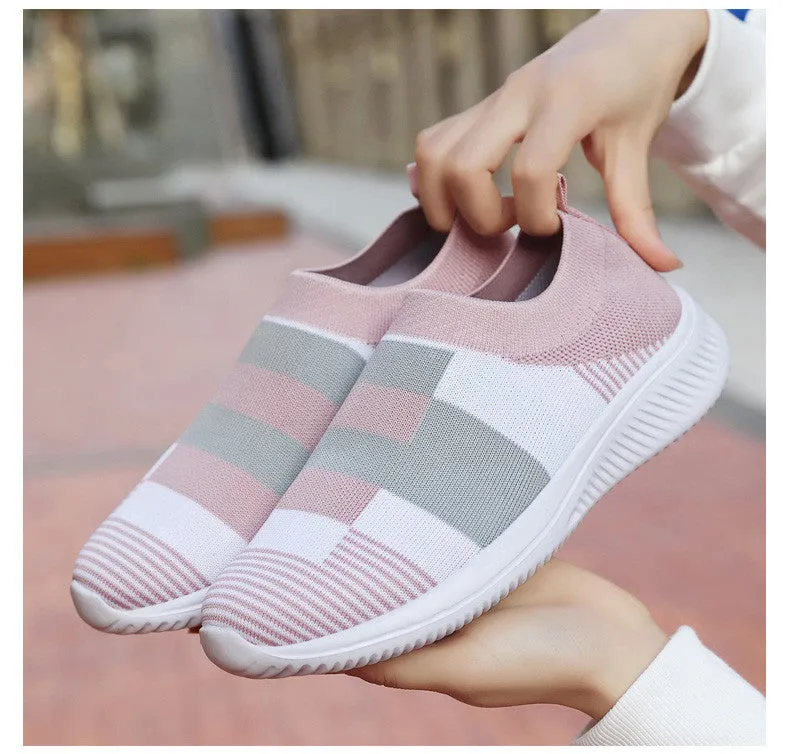 Women 2020 Knitted Striped Flat Sneakers