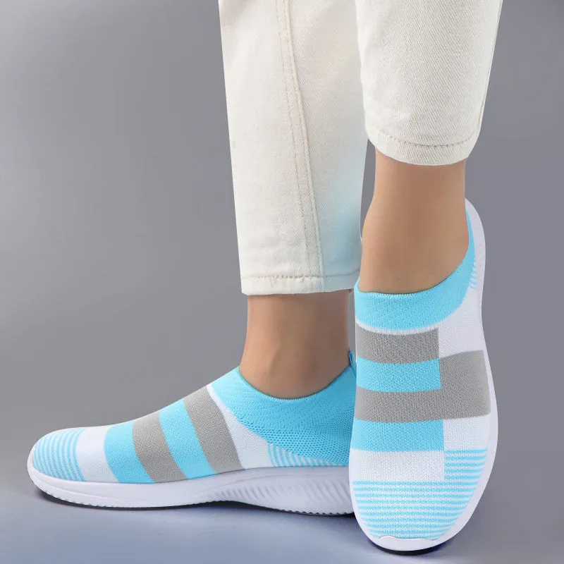 Women 2020 Knitted Striped Flat Sneakers