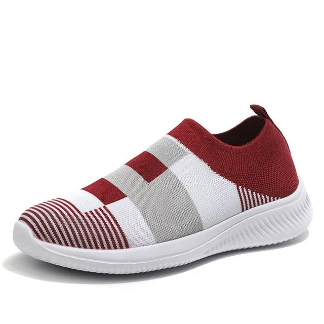 Women 2020 Knitted Striped Flat Sneakers