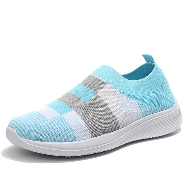 Women 2020 Knitted Striped Flat Sneakers