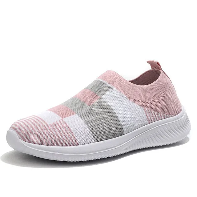 Women 2020 Knitted Striped Flat Sneakers