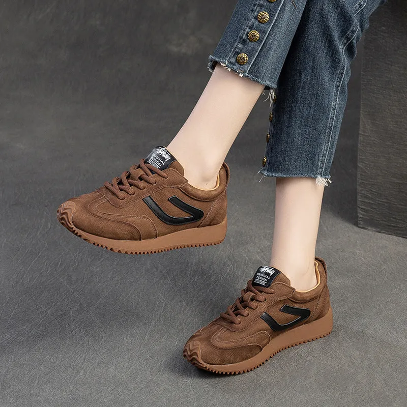 Women Fashion Cowhide Casual Training Sneakers