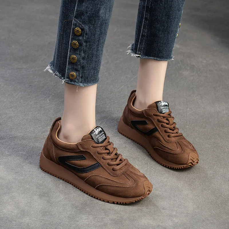 Women Fashion Cowhide Casual Training Sneakers