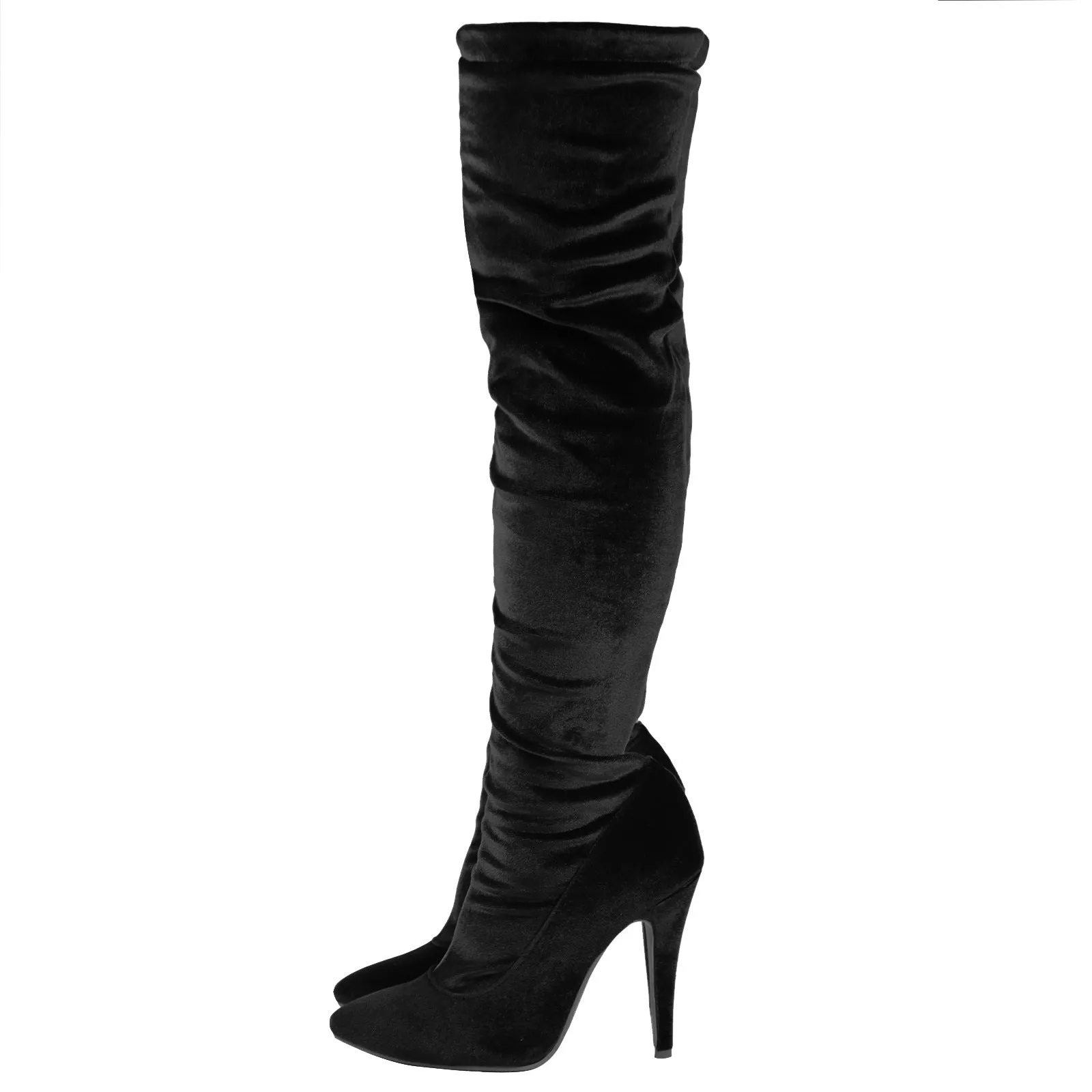 Women faux suede pointed toe stiletto high heel side zipper over the knee boots