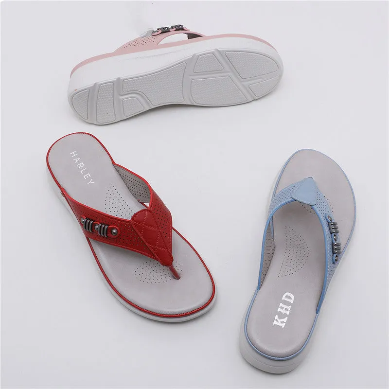 Women's Shoes Comfortable Wedge Heel Velcro Metal Slippers - Women's shoes